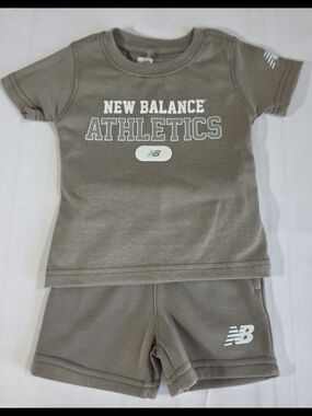 New Balance Baby 2PC Athletics Tee & Shorts Set Arid Stone 12M NWT